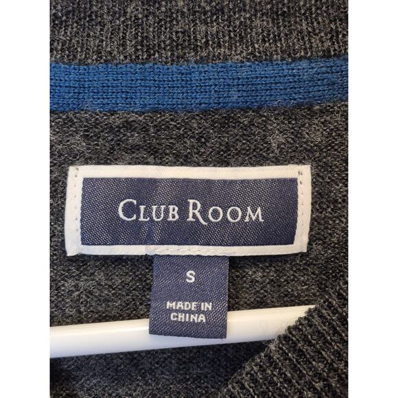Club Room Grey, White, Black Argyle Sweater Men's Small Wool Blend Pullover - Picture 6 of 8